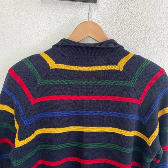 Vintage 90s Navy Knit stripe sweater zip up by LizSport - Picture 3 of 5